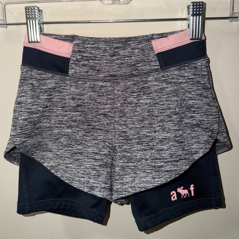 Abercrombie Kids A&F Sport 2-in-1 Running Shorts Gray Pink Girls Size 3/4 2N1422